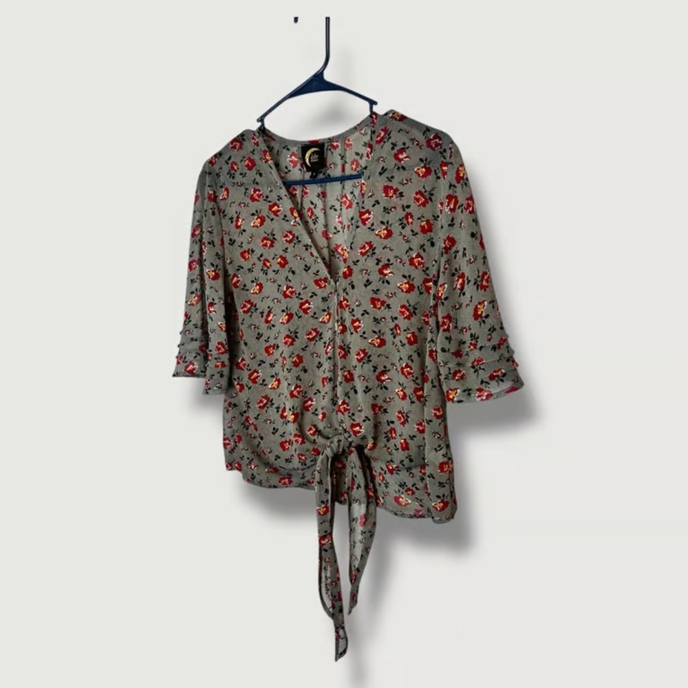 Blu Moon Micro Dot Floral Semi Sheer Blouse Size 1 Small